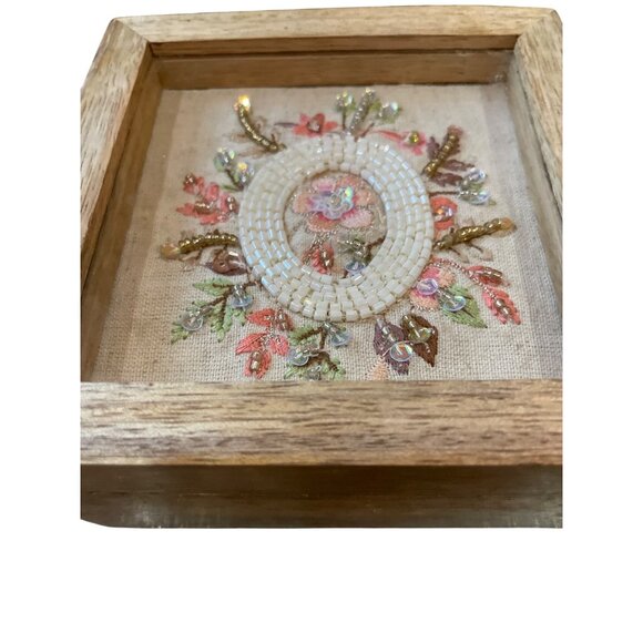 Handcrafted Wooden Jewelry Box With Beaded Floral Embroidery & Glass Top Display - Picture 2 of 6